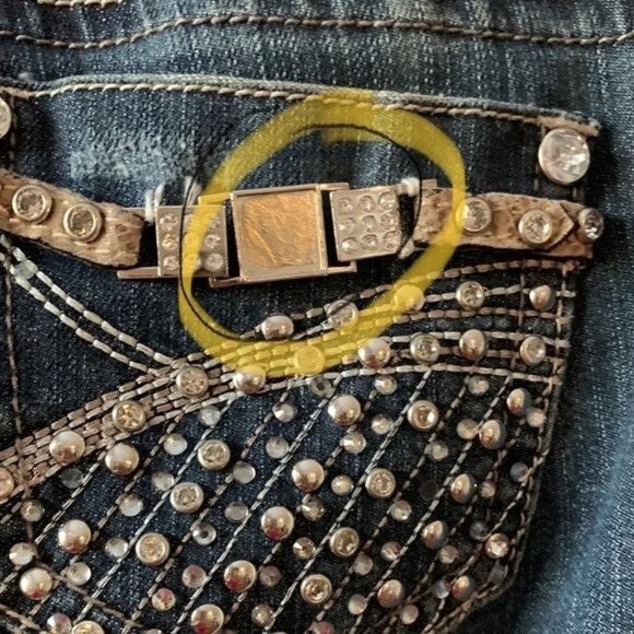 L.A. Idol Womens Distressed Skinny Jeans Size 1 With Rhinestone & Stud Accents - Picture 4 of 14